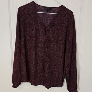 Attention Black and Pink Polka Dot relaxed fit V Neck Button Up The Front Blouse